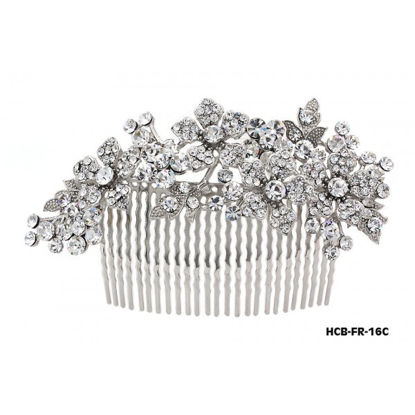 Wedding Hair Comb – Bridal Hair Combs & Clips w/ Austrian Crystal Stones Flowers - HCB-FR-16C